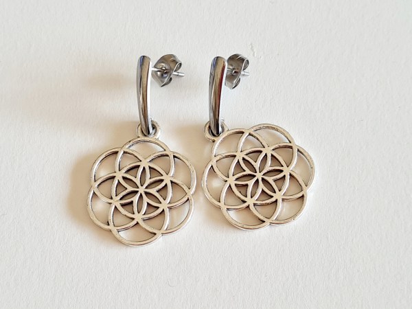 Boucles oreilles graine de vie argentée